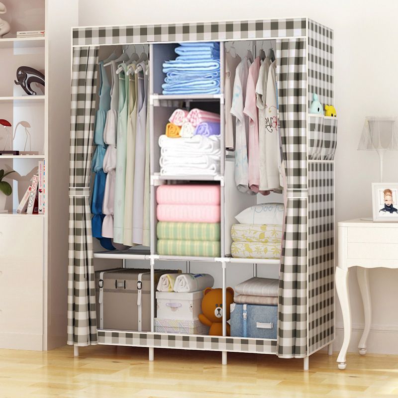 Jaza Keja 105cm 3 Columns T Zip Portable Wardrobe Black Gold Closet Clothes Metallic Organizer Non-Woven Fabric Cover with 6 Storage Shelves 2 Hanging Sections