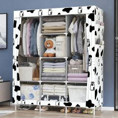 [Sale]Jaza Keja 105cm 3 Columns T Zip Portable Wardrobe Black Gold Closet Clothes Metallic Organizer Non-Woven Fabric Cover with 6 Storage Shelves 2 Hanging Sections