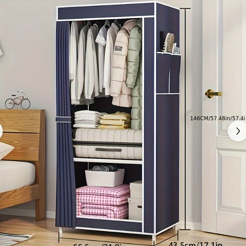 Jaza Keja 56cm 1 Column Portable Wardrobe Closet Clothes Metallic Organizer Non-Woven Dust Cover Ideal Bedroom Storage Solution, Portable Closet for Living Room and Bedroom