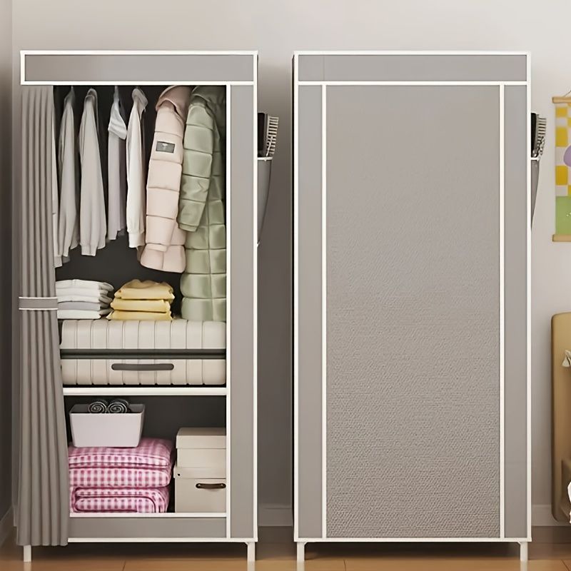 Jaza Keja 56cm 1 Column Portable Wardrobe Closet Clothes Metallic Organizer Non-Woven Dust Cover Ideal Bedroom Storage Solution, Portable Closet for Living Room and Bedroom