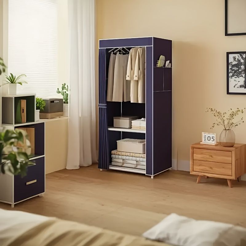 Jaza Keja 56cm 1 Column Portable Wardrobe Closet Clothes Metallic Organizer Non-Woven Dust Cover Ideal Bedroom Storage Solution, Portable Closet for Living Room and Bedroom