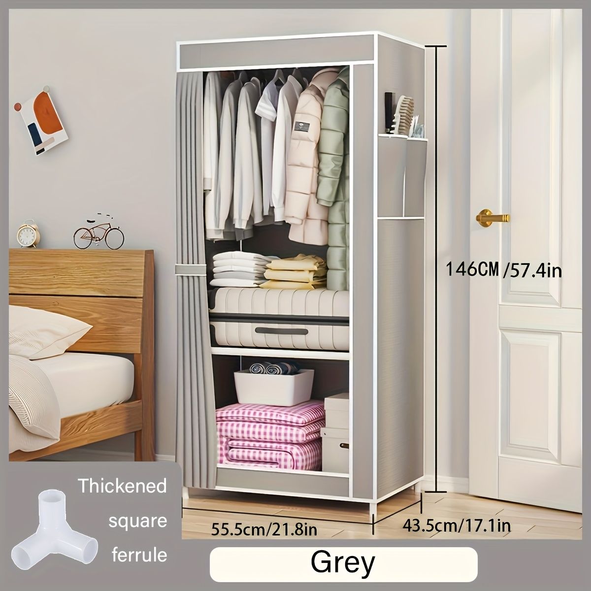 Jaza Keja 56cm 1 Column Portable Wardrobe Closet Clothes Metallic Organizer Non-Woven Dust Cover Ideal Bedroom Storage Solution, Portable Closet for Living Room and Bedroom