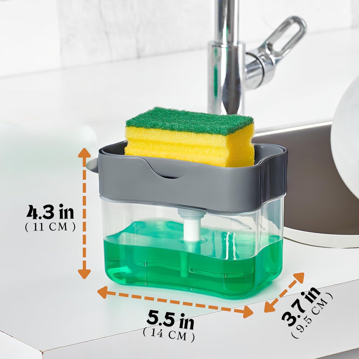Jaza Keja Countertop Kitchen Sink Dish Soap Dispenser Sponge Holder with Sponge