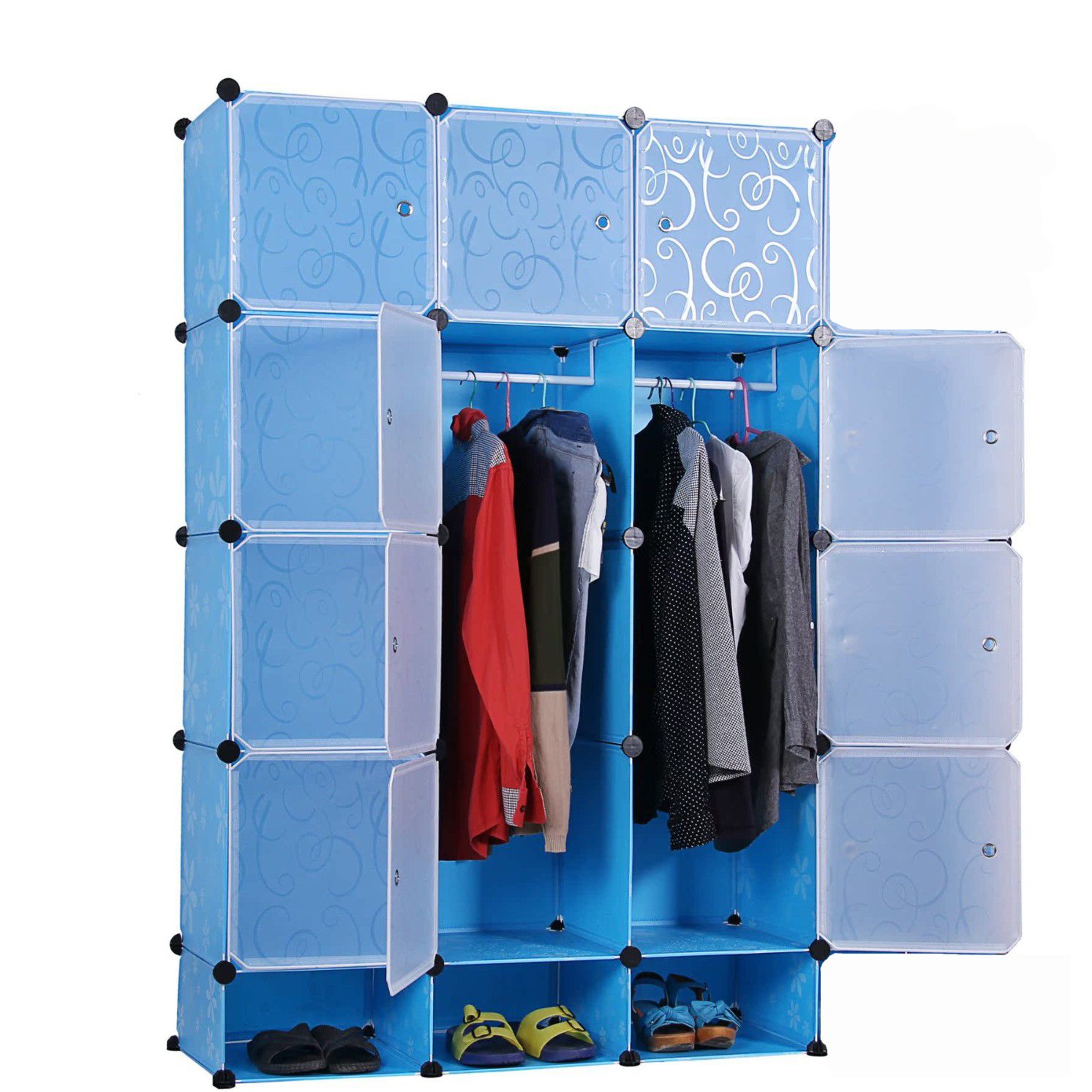 Jaza Keja 12 Grids 3 Columns Plastic Clothes Portable Wardrobe Storage Shelf With Shoes Storage Box for Books Clothes Toys Sundries Space Saving Household Organizer