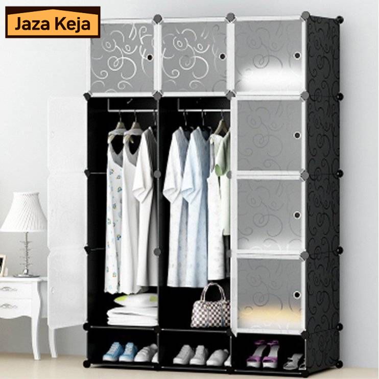 Jaza Keja 12 Grids 3 Columns Plastic Clothes Portable Wardrobe Storage Shelf With Shoes Storage Box for Books Clothes Toys Sundries Space Saving Household Organizer