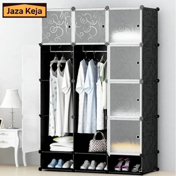 Jaza Keja 12 Grids 3 Columns Plastic Clothes Portable Wardrobe Storage Shelf With Shoes Storage Box for Books Clothes Toys Sundries Space Saving Household Organizer