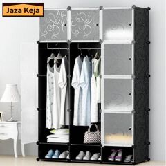 [Sale]Jaza Keja 12 Grids 3 Columns Premium Plastic Wardrobe Portable Wardrobe Closet Storage Shelf With Shoes Storage Box Books Toys Space Saving Household Organizer