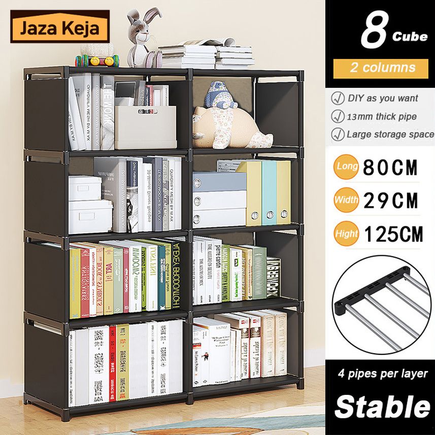 Jaza Keja 8 Cube Book Shelf Organizer 2 Columns Portable Wardrobe DIY Space-Saving Easy Assembly Bookcase Storage Locker Holders