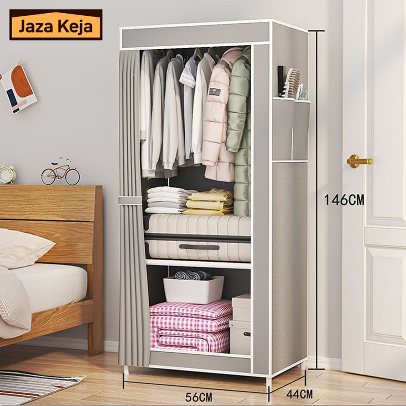 Jaza Keja 56cm 1 Column Portable Wardrobe Closet Clothes Metallic Organizer Non-Woven Dust Cover Ideal Bedroom Storage Solution, Portable Closet for Living Room and Bedroom