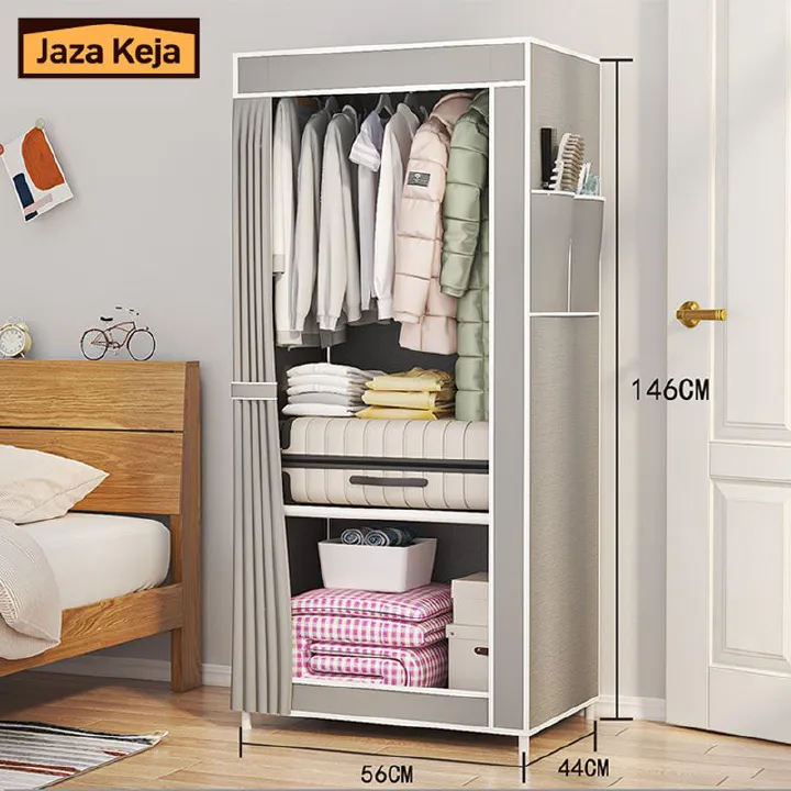 Jaza Keja 56cm 1 Column Portable Wardrobe Closet Clothes Metallic Organizer Non-Woven Dust Cover Ideal Bedroom Storage Solution, Portable Closet for Living Room and Bedroom