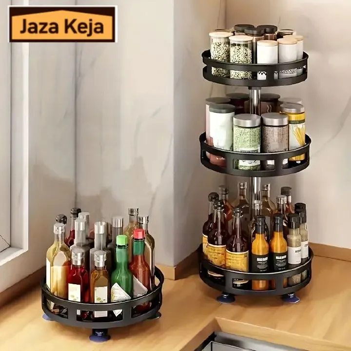 Jaza Keja Rotating Spice Jar Multifunctional Condiment Shelf Kitchen Salt Flavor Container Flavouring Tank Shelf for Tableware Makeup Spices
