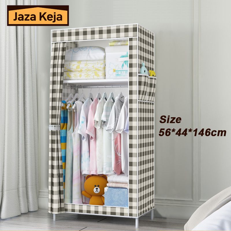 Jaza Keja Portable 1 Column 56cm Portable Wardrobe Closet Metallic Organizer Non-Woven Fabric Cover Ideal for Dorms, Bedrooms, Rentals, Children Portable Closets