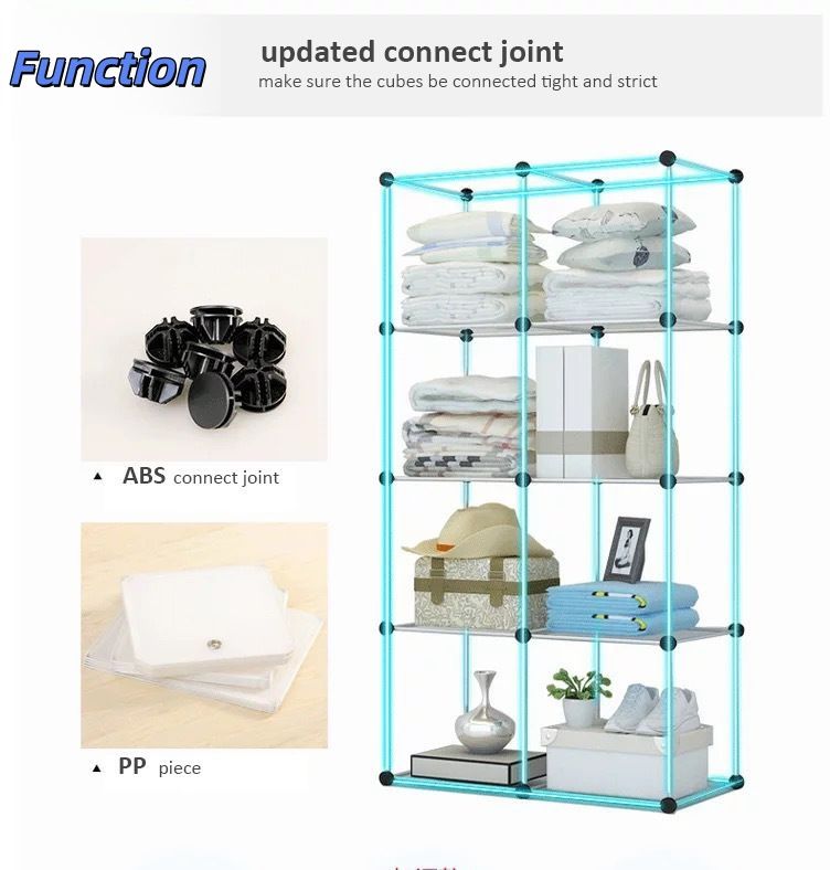 Jaza Keja 4 Columns Plastic Large Portable Wardrobe Closet with Shoe Rack Corner Bookshelf Cabinet Wardrobe