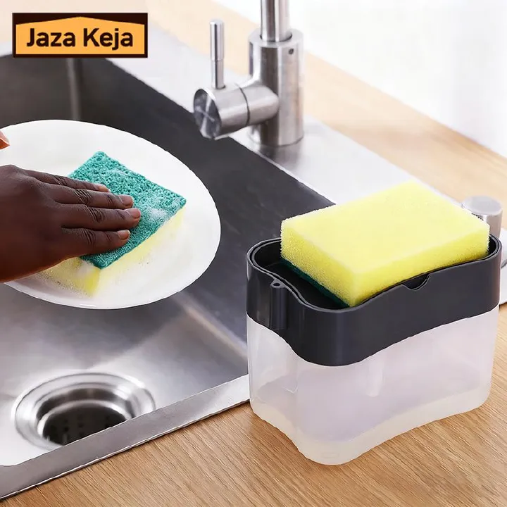 Jaza Keja Countertop Kitchen Sink Dish Soap Dispenser Sponge Holder with Sponge