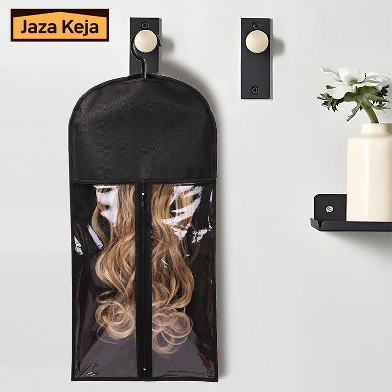Jaza Keja 1PC Hair Extension Holder Wig Storage Bags with Hanger for Multiple Wigs Dust-proof Storage Organizer with Hook Hair Extensions for Salon Home Use