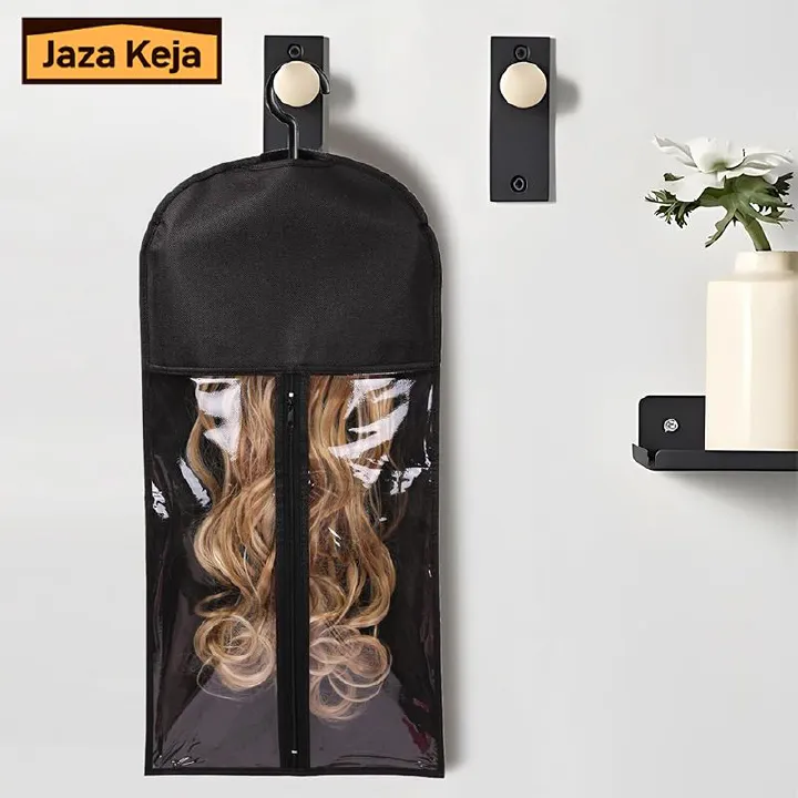 Jaza Keja 1PC Hair Extension Holder Wig Storage Bags with Hanger for Multiple Wigs Dust-proof Storage Organizer with Hook Hair Extensions for Salon Home Use