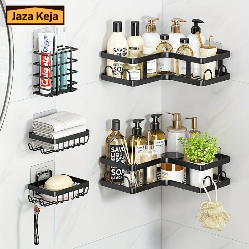 Jaza Keja 5pcs Corner Shower Caddy Organizer Storage Rack Accessories Rustproof Stainless Steel for Bathroom Countertop Home Decor Set