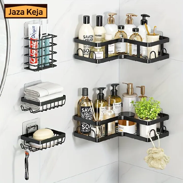 Jaza Keja 5pcs Corner Shower Caddy Organizer Storage Rack Accessories Rustproof Stainless Steel for Bathroom Countertop Home Decor Set