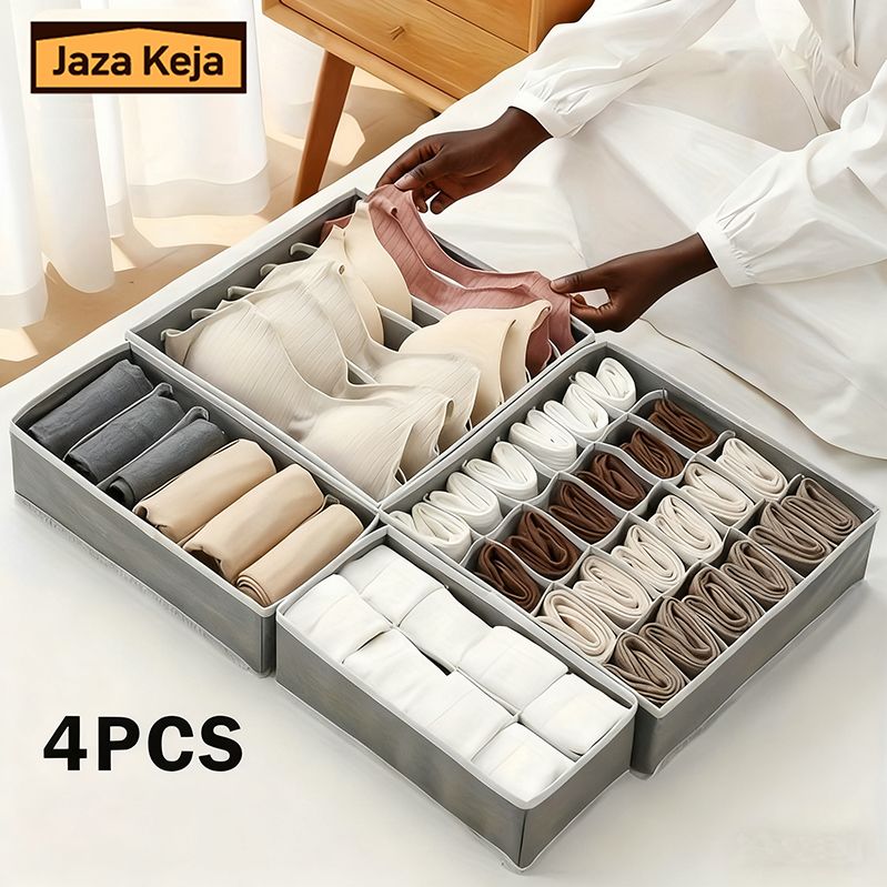 Jaza Keja 4pcs of 6 7 8 24 Grids Closet Drawers Organizer Storage for Underwear, Bra, Socks Clothes Divider Sock Storage