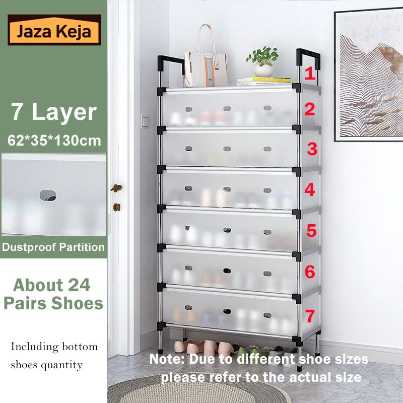 Jaza Keja Upgraded 7 Layer Shoes Organizer Dustproof Household Doorstep Shoes Rack DIY Assembly Large Capacity Shoes Cabinet Storage Shelf