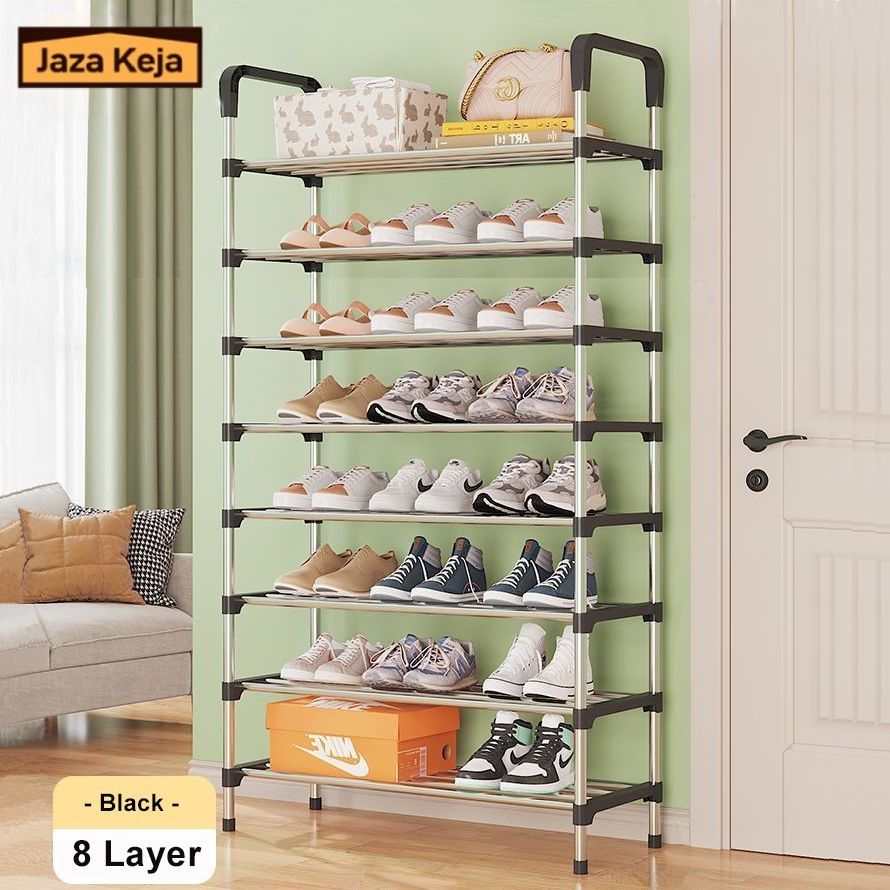 Jaza Keja 8 Layer Simple Shoe Rack Easy Assembled Economical Shoes Rack for Entryway Hallway Bedroom Living Room Back To College Essential