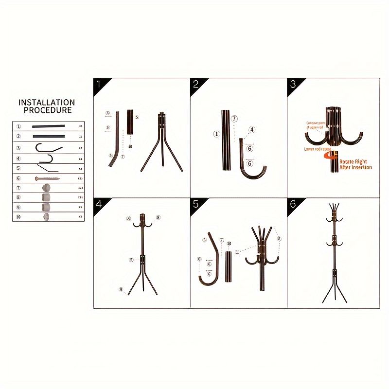 Jaza Keja 9 Hook Clothes Tree Simple Iron Coat Rack Coats Bags Scarves Household Hanger Storage Organizer Rack Portable Hat Clothes Stand