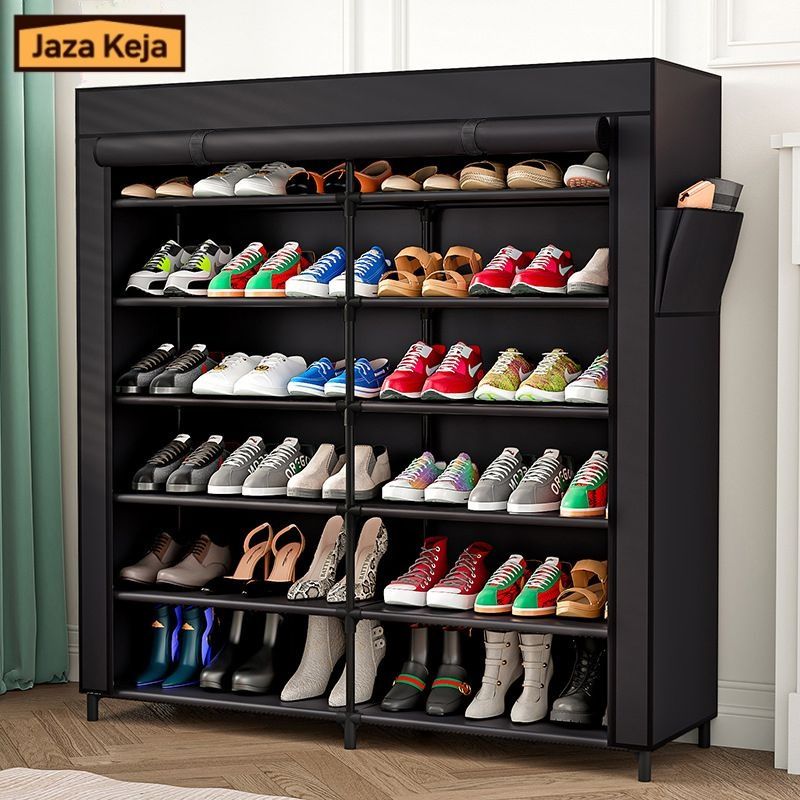 Jaza Keja 6 Tier Shoe Rack Storage Organizer 36 Pairs Portable Double Row Dustproof Cover Non-Woven Shoe Storage Cabinet