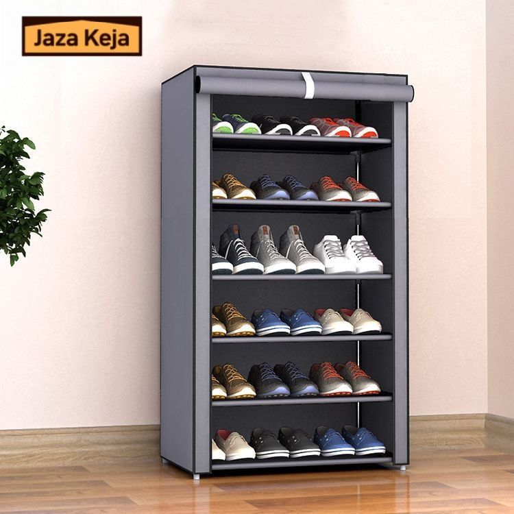 Jaza Keja 6 Layers Shoes Rack With Dustproof Curtain Free Standing Shoes Rack Easy Assembled Shoes Storage Shelf