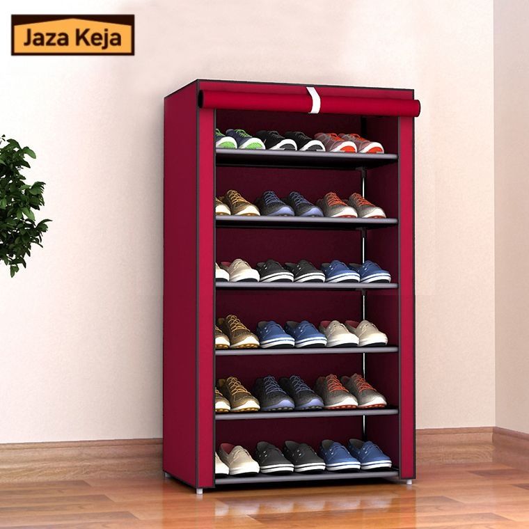 Jaza Keja 6 Layers Shoes Rack With Dustproof Curtain Free Standing Shoes Rack Easy Assembled Shoes Storage Shelf