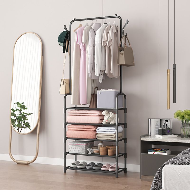 Jaza Keja 5 Tier Coat Rack Hall Tree Entryway Shoes Rack Metallic Shelf Coat Wardrobe Rack for Home Office Bedroom Mudroom Living Room