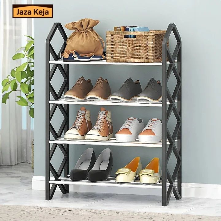 Jaza Keja 4 Layer Slant Bar Shoe Rack Home Doorway Sturdy Multilayer Dormitory Simple Shoe Cabinet Organizer Shoes Rack Gift