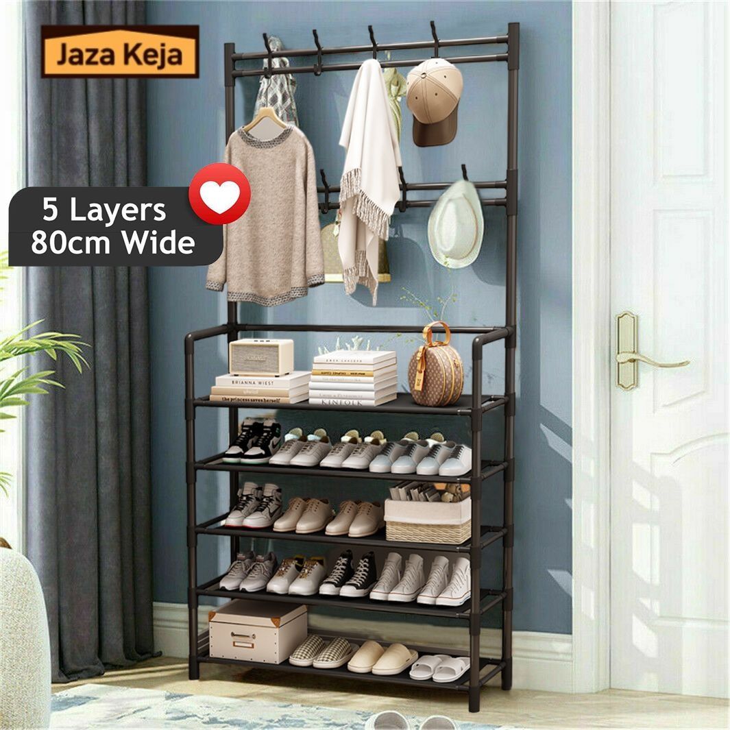 【Promotions】Jaza Keja 80cm/31.5in Extra Wide 4 5 Layer Simple Assemble Shoe Rack Floor Coat Hat Rack Shoe Integrated Household Storage Bedroom Living Room Bathroom Hangers