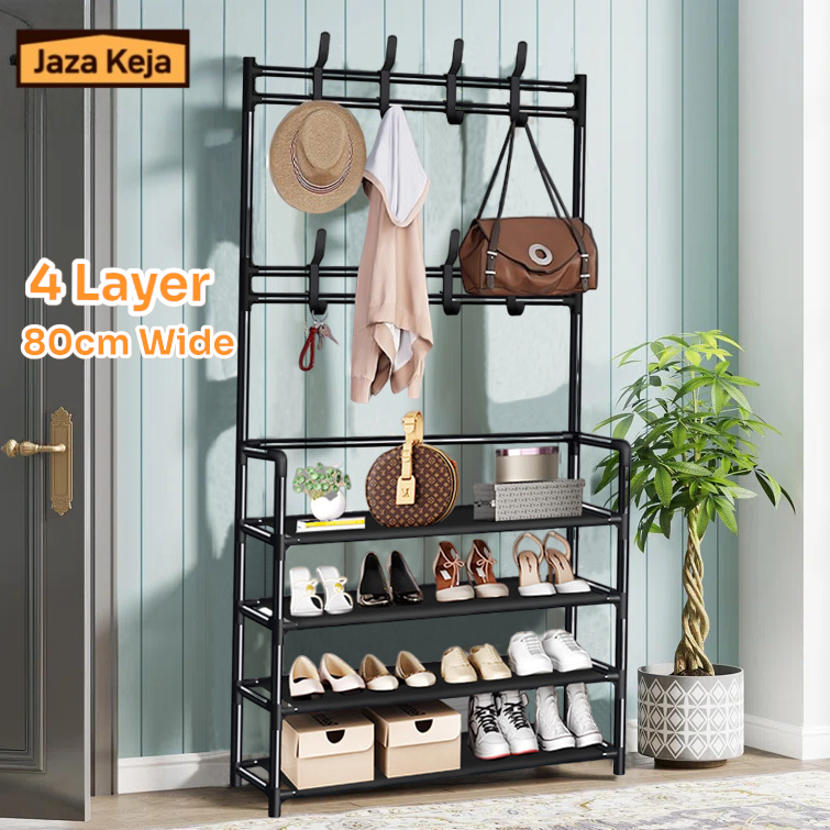 【Promotions】Jaza Keja 80cm/31.5in Extra Wide 4 5 Layer Simple Assemble Shoe Rack Floor Coat Hat Rack Shoe Integrated Household Storage Bedroom Living Room Bathroom Hangers