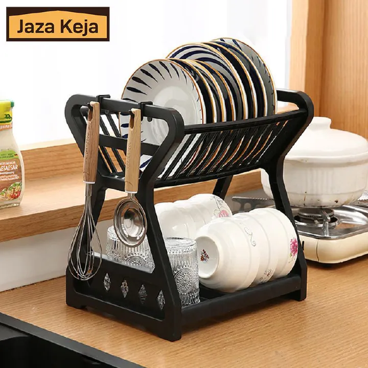 Jaza Keja 2 Layers Kitchen Storage Shelf Plastic Drain Dish Rack Kitchen Organizer for More Space Saving Kitchen Counter