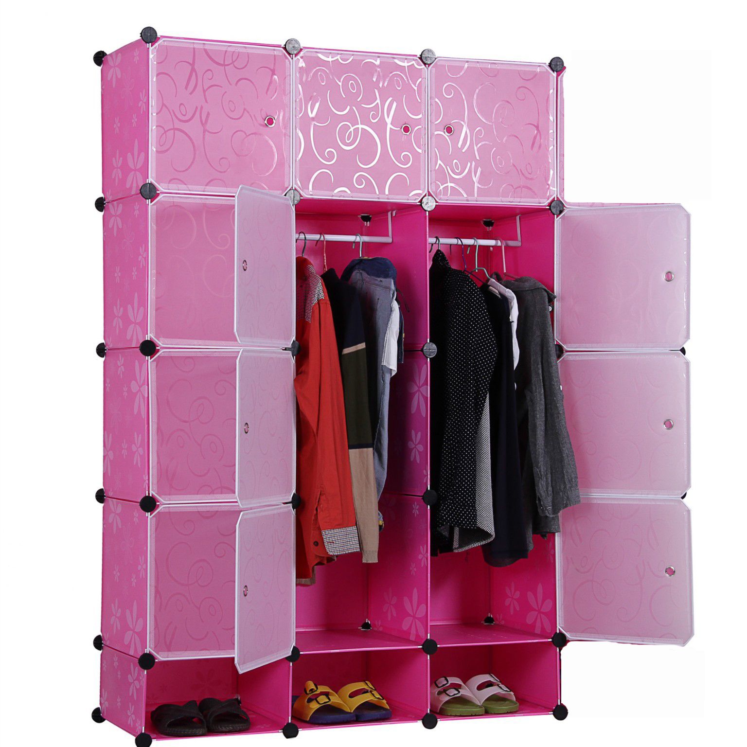 Jaza Keja 12 Grids 3 Columns Plastic Clothes Portable Wardrobe Closet Storage Shelf With Shoes Storage Box for Books Clothes Toys Sundries Space Saving Household Organizer