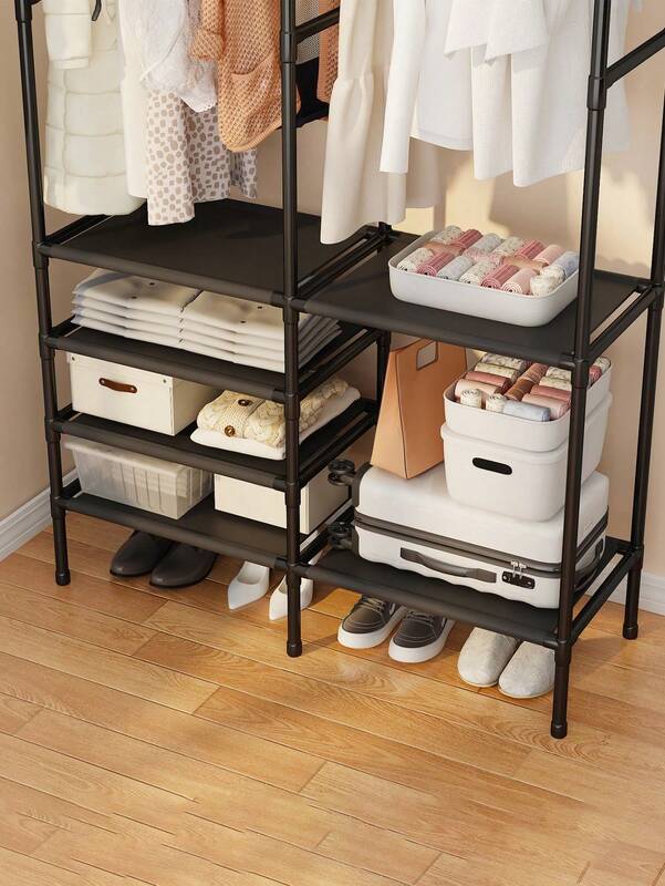 Jaza Keja 2 Columns Heavy Duty Metallic Floor Clothes Closet Stand Rack Bedroom Coats Shelf Simple Assembly Portable Wardrobe Large Wardrobe Coat Rack