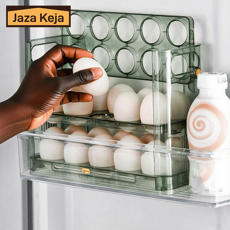 Jaza Keja Reversible Egg Holder for Refrigerator Countertop Can Hold 30 Eggs Storage Tray