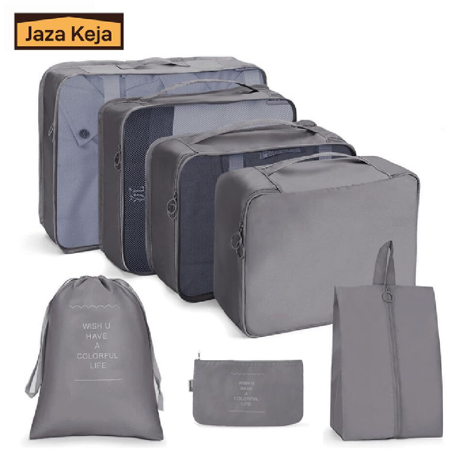 [Buy More Save More]Jaza Keja 7Pcs Set Travel Organizer Storage Bags Suitcase Packing Cubes Cases Portable Wardrobe Luggage Clothes Shoe Pouch Fold