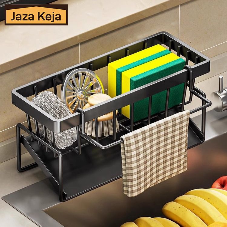 Jaza Keja Self-draining Sink Shelf Stainless Steel Kitchen Sink Drain Rack Soap Sponge Holder Kitchen Sink Organizer