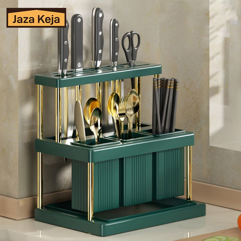Jaza Keja Kitchen Knife Holder Multi-Function Cutter Cutlery Drainer Rack PP Space Saving Kitchen Utensil Organizer Rack