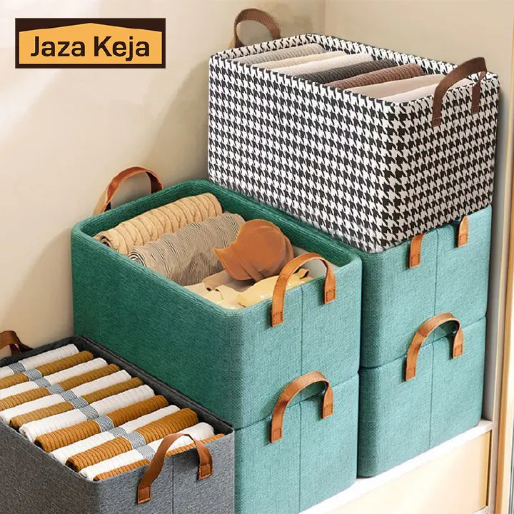 Jaza Keja Foldable Clothes Closet Organizer Inner Layer Handle Fabric Storage Baskets Box Steel Frame Stackable Shelf Wardrobe for Clothes Toys