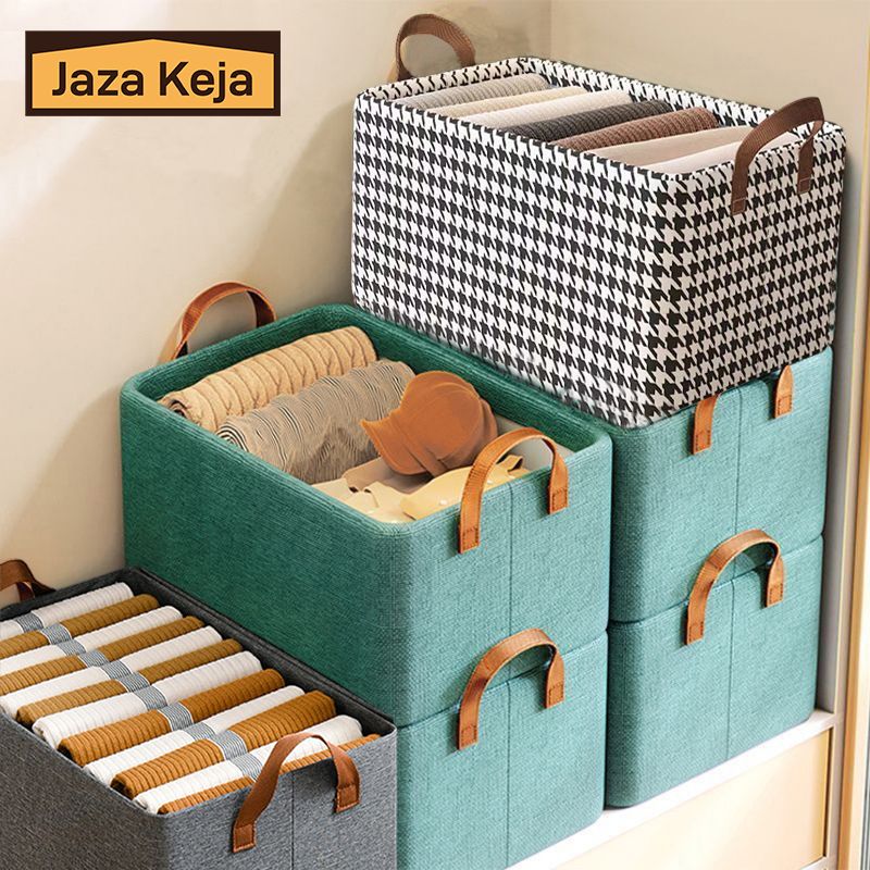 [Buy More Save More]Jaza Keja Foldable Clothes Closet Organizer Inner Layer Handle Fabric Storage Baskets Box Steel Frame Stackable Shelf Wardrobe for Clothes Toys