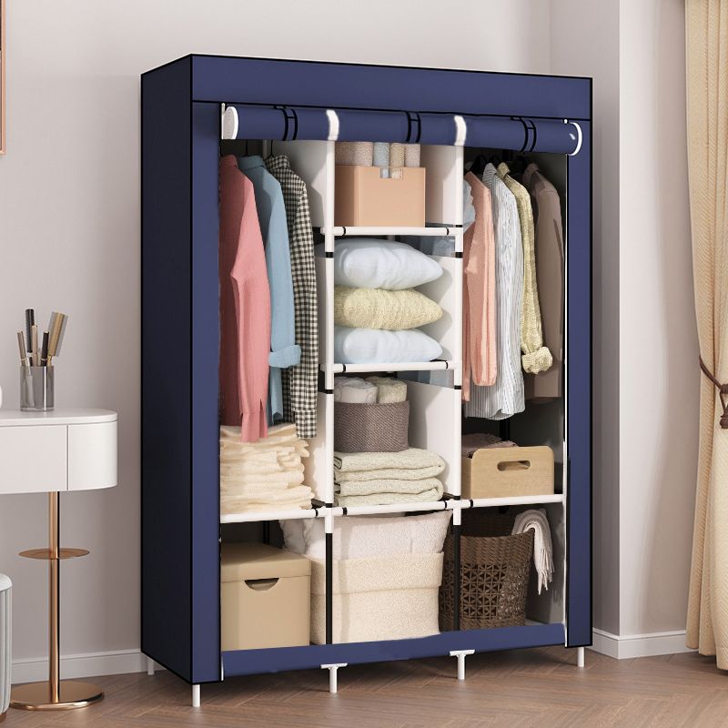 Jaza Keja 105cm Wide 3 Columns metalic Clothes Storage Portable Wardrobe Dustproof Cover Closet Durable Clothes Rack Organizer