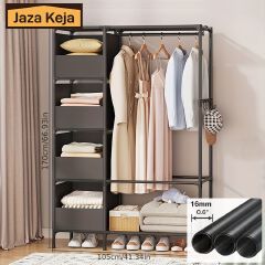 Jaza Keja DIY 2 Columns Metallic Portable Premium Wardrobe (NO Curtains) Household Hanging Clothes closet Racks Bedroom Storage Wardrobe Simple Dormitories Room Clothes Storage