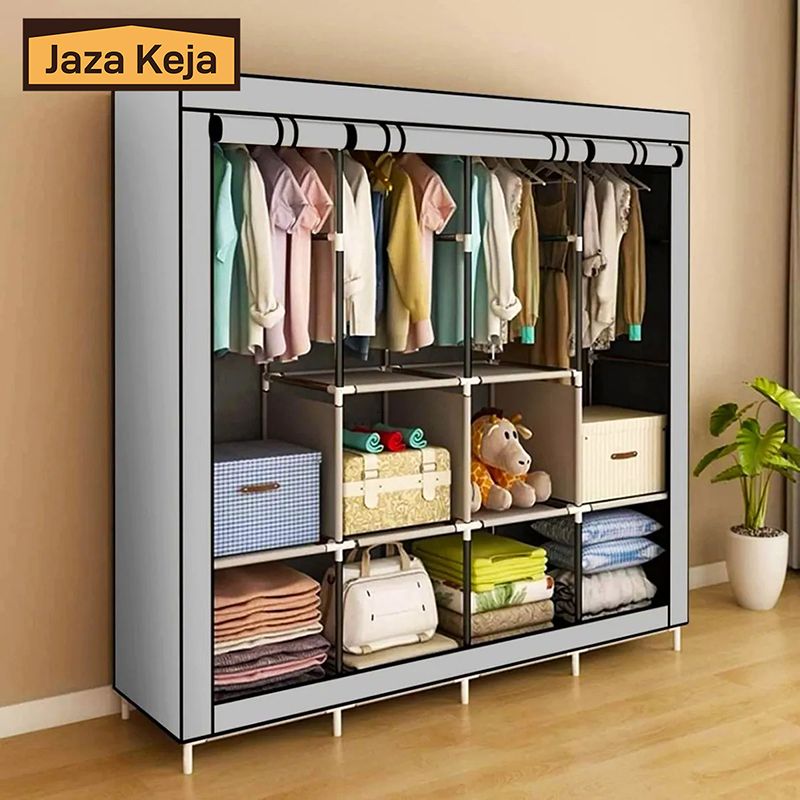 Jaza Keja 4 Columns Extra Wide Large Metallic Portable Closet Large Wardrobe Durable Enclosed Dust-Proof Closet Clothes Organizer
