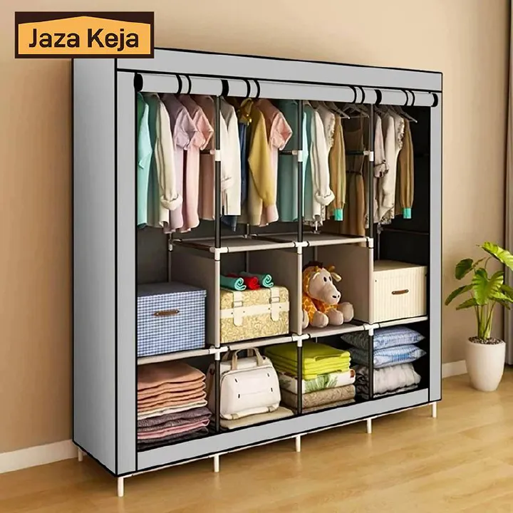 [Sale]Jaza Keja 4 Columns Extra Wide Large Metallic Portable Closet Large Wardrobe Durable Enclosed Dust-Proof Closet Clothes Organizer