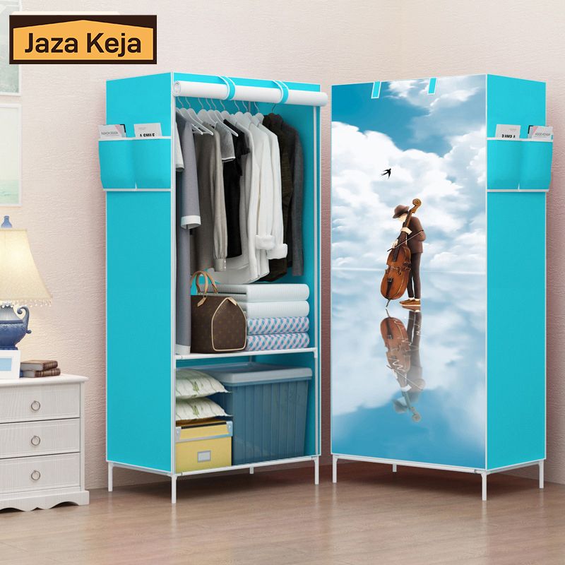 Jaza Keja 1 Columns Portable Metallic Closet Wardrobe Cartoon Cloth Non-Woven Panoramic Folding Cloth Wardrobe 3D Wardrobe Small Wardrobe Folding Hanger