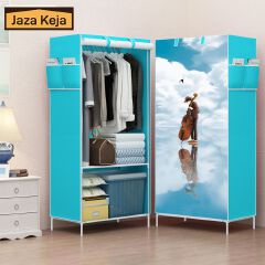 Jaza Keja 1 Columns Portable Metallic Closet Wardrobe Cartoon Cloth Non-Woven Panoramic Folding Cloth Wardrobe 3D Wardrobe Small Wardrobe Folding Hanger