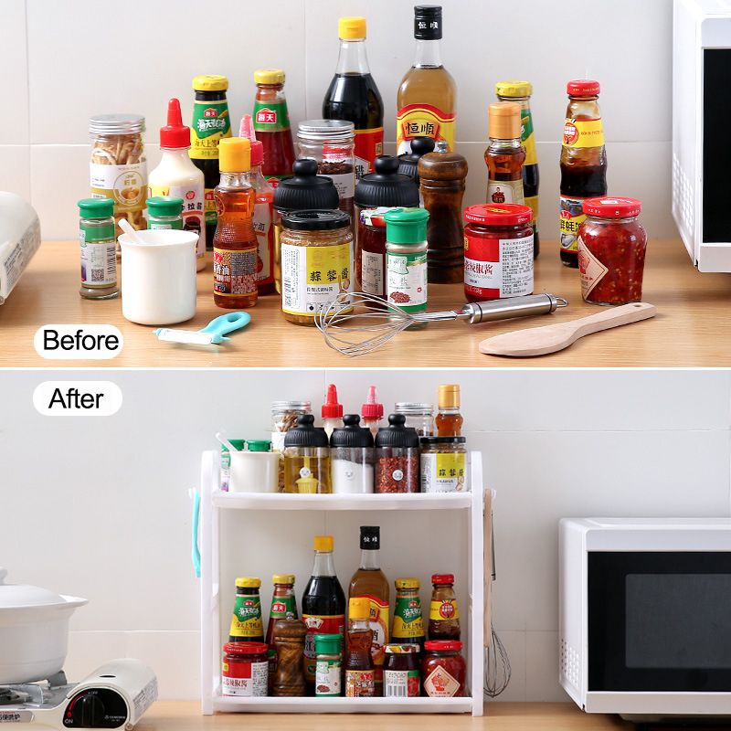 Jaza Keja 2 Layer Kitchen Organizer Rack Spices Organizer Storage Shelves Seasoning Spices Storage Holder Kitchen Utensils Storage Rack