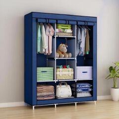 [Sale]Jaza Keja 3 Columns 130 DIY Large Capacity Metallic Wardrobe Assemble Closets Portable Home Storage with Rolling Door Gift